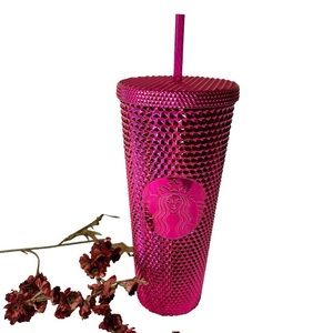 NWT STARBUCKS Holiday 2022 Berry Bling Pink Magenta Studded Tumbler Vent 24oz